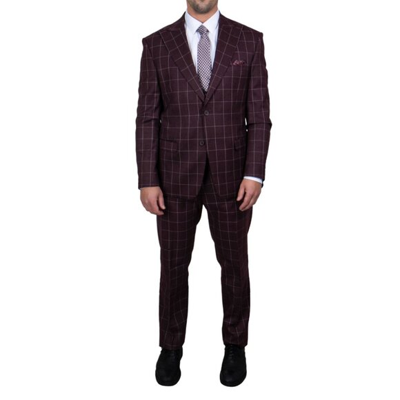 Burgundy Windowpane 3 piece Stacy Adams Men's suit - Picture 2 of 4